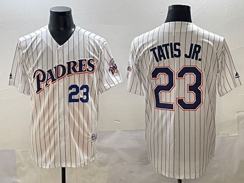Men 2025 San Diego Padres #23 Tatis jr White Stripe Throwback Game Nike MLB Jersey style 2->san diego padres->MLB Jersey
